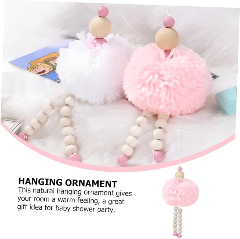 Handmade Wood Bead Fur Pendant Nursery Decor Photo Prop Shower Decoration White - Image 3